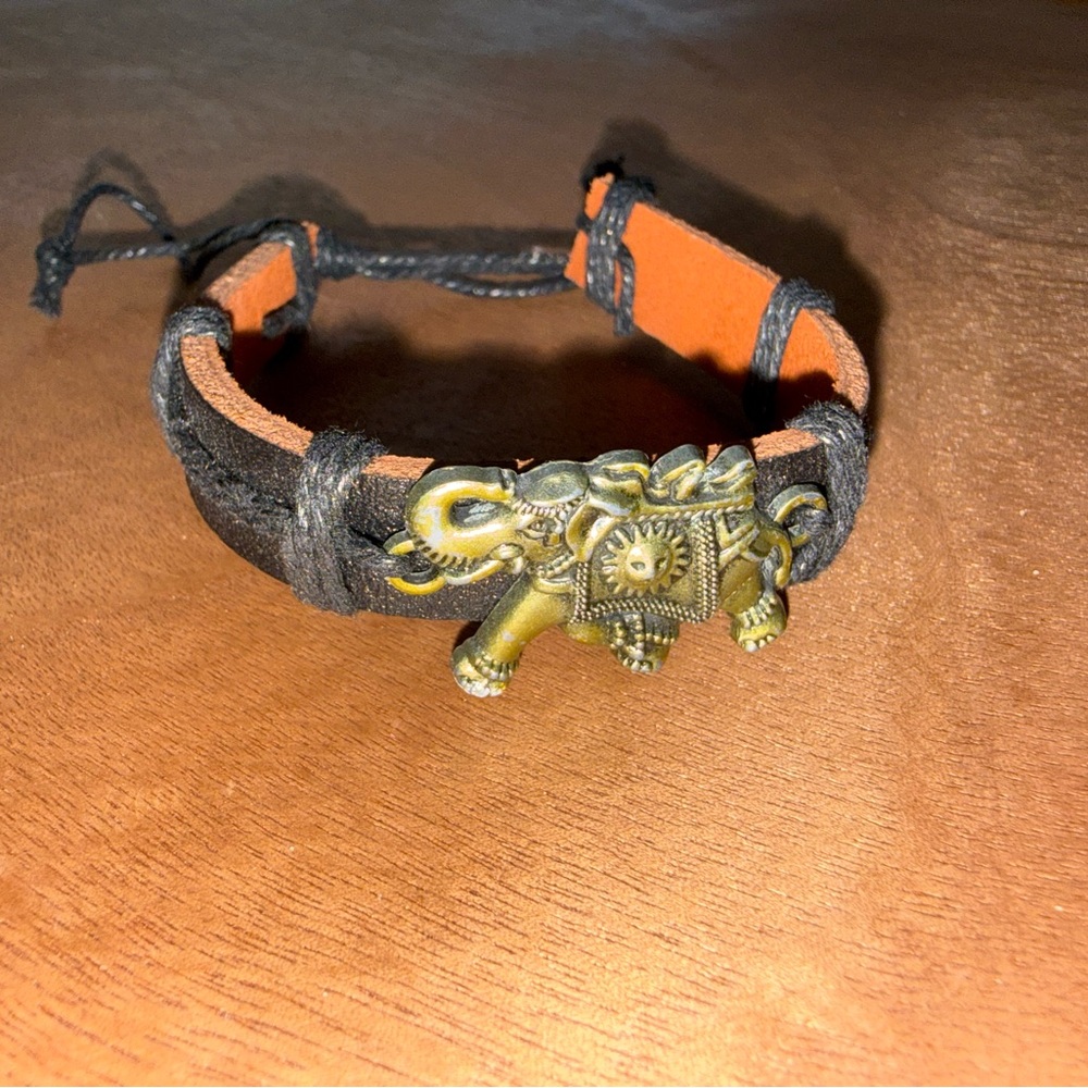 Elephant Charm Bracelet with Black and Gold Accents